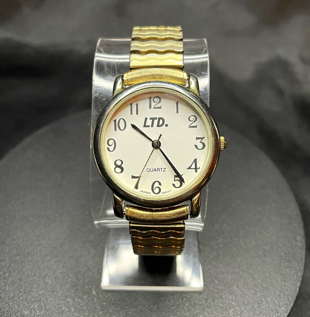 Vintage LTD. Quartz Analog Watch White Dial Arabic Numerals Gold SS Bracelet